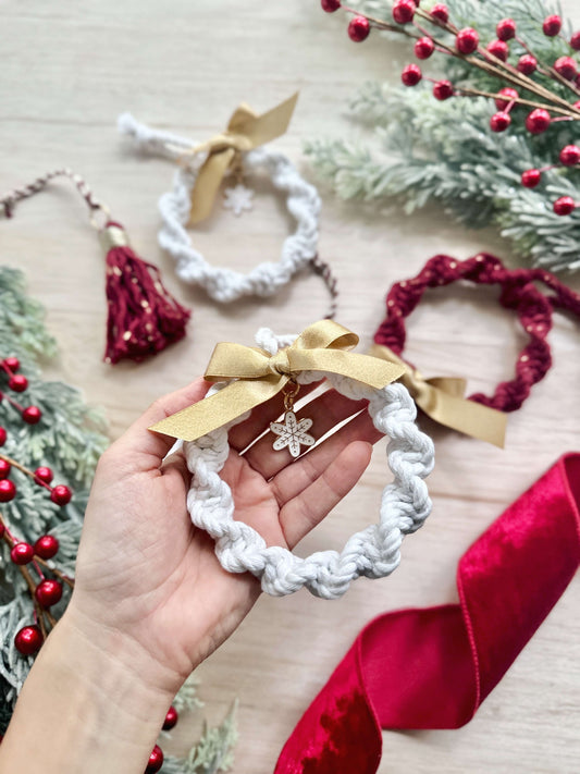 Macrame Christmas Ornament | Mini Wreath with Charm