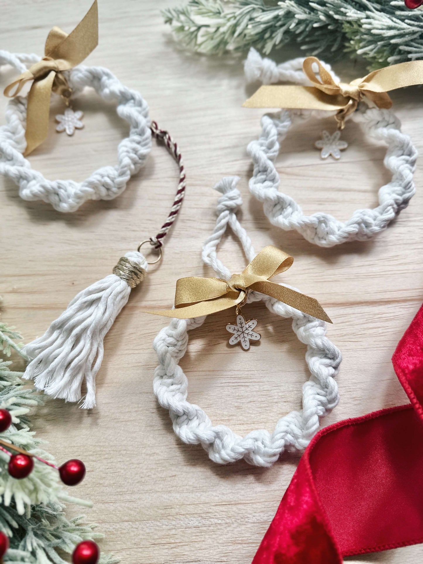 Macrame Christmas Ornament | Mini Wreath with Charm