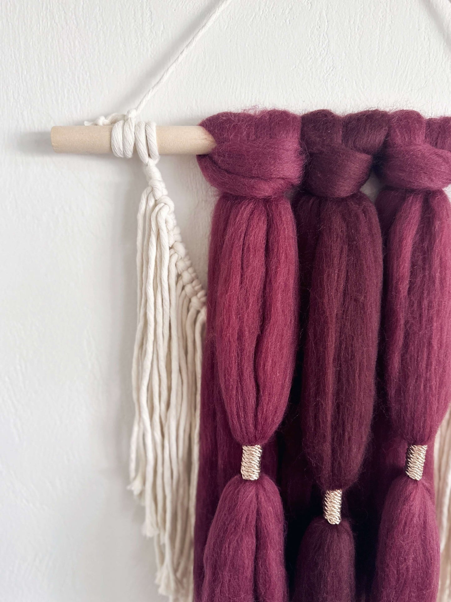 Merino and Macrame Wall Hanging in Burgundy