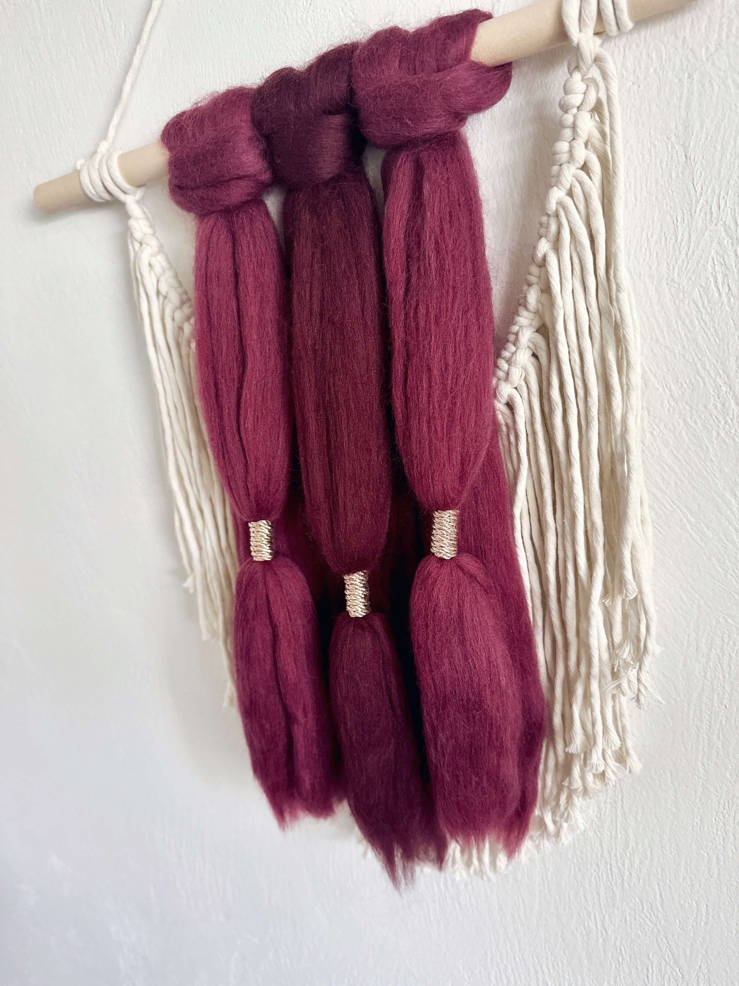 Merino and Macrame Wall Hanging in Burgundy