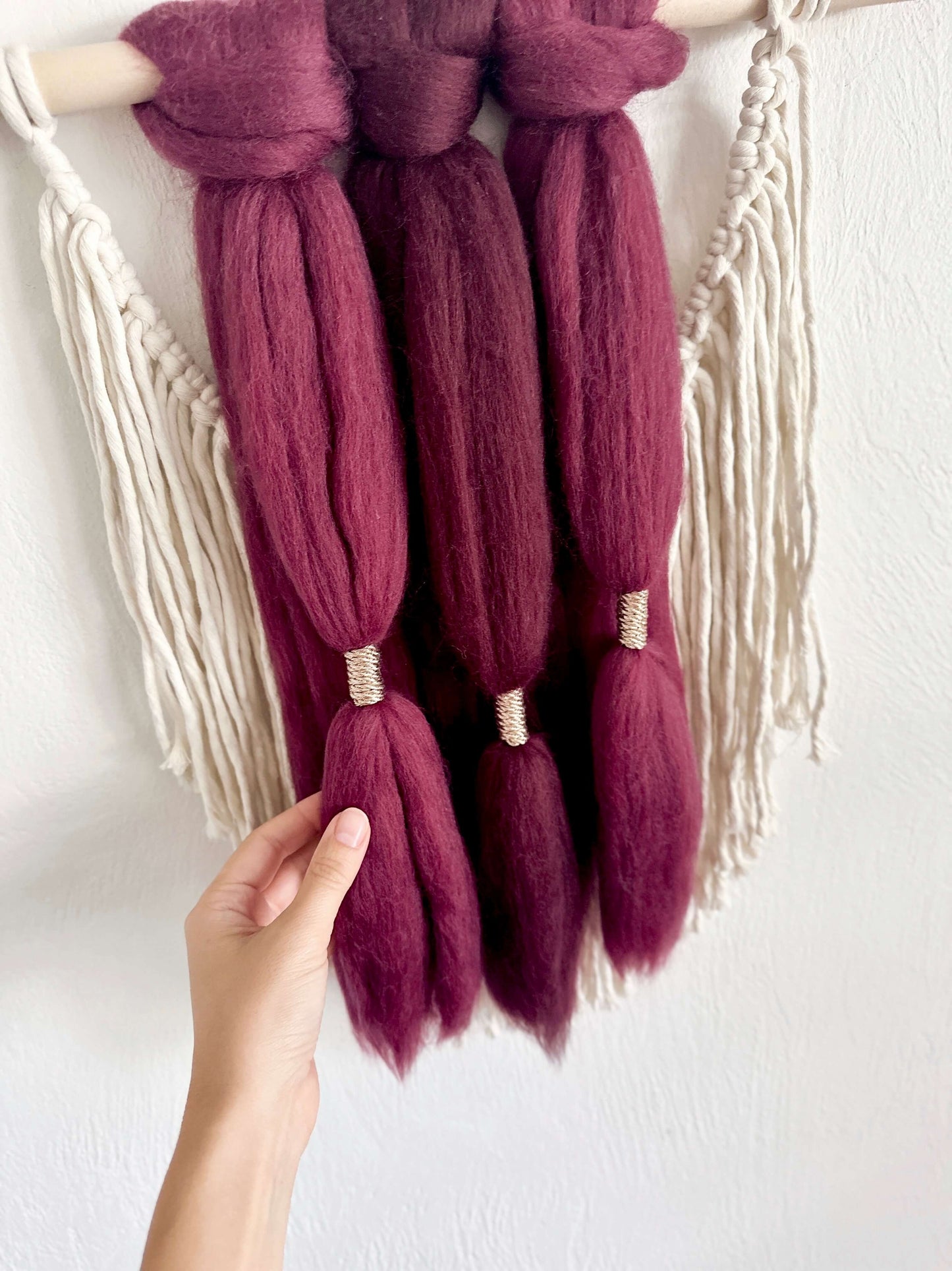 Merino and Macrame Wall Hanging in Burgundy