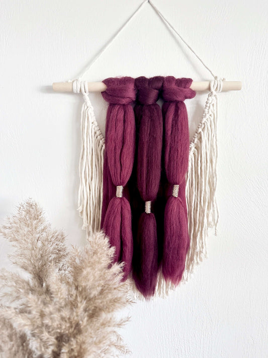 Merino and Macrame Wall Hanging in Burgundy