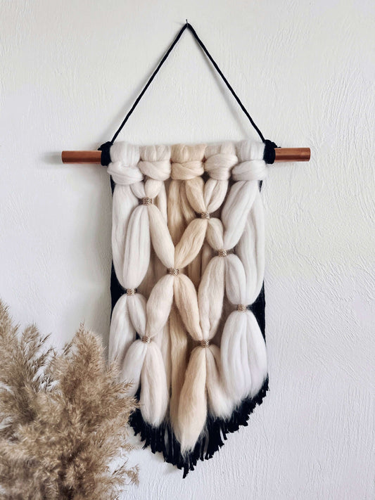 Merino and Macrame Wall Hanging in Cream
