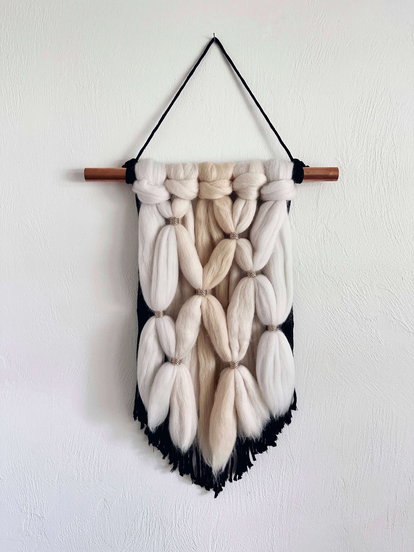 Merino and Macrame Wall Hanging in Cream