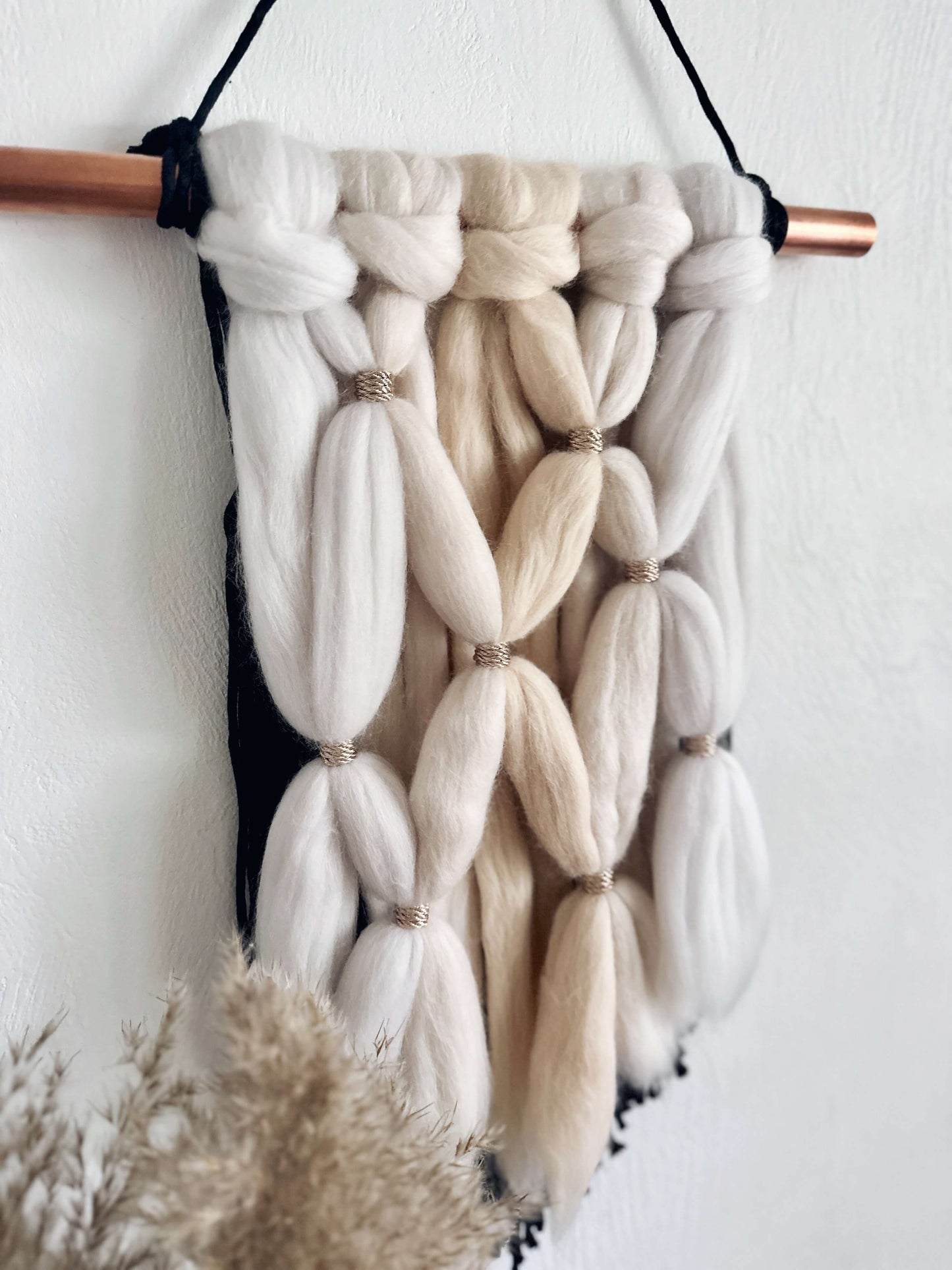Merino and Macrame Wall Hanging in Cream