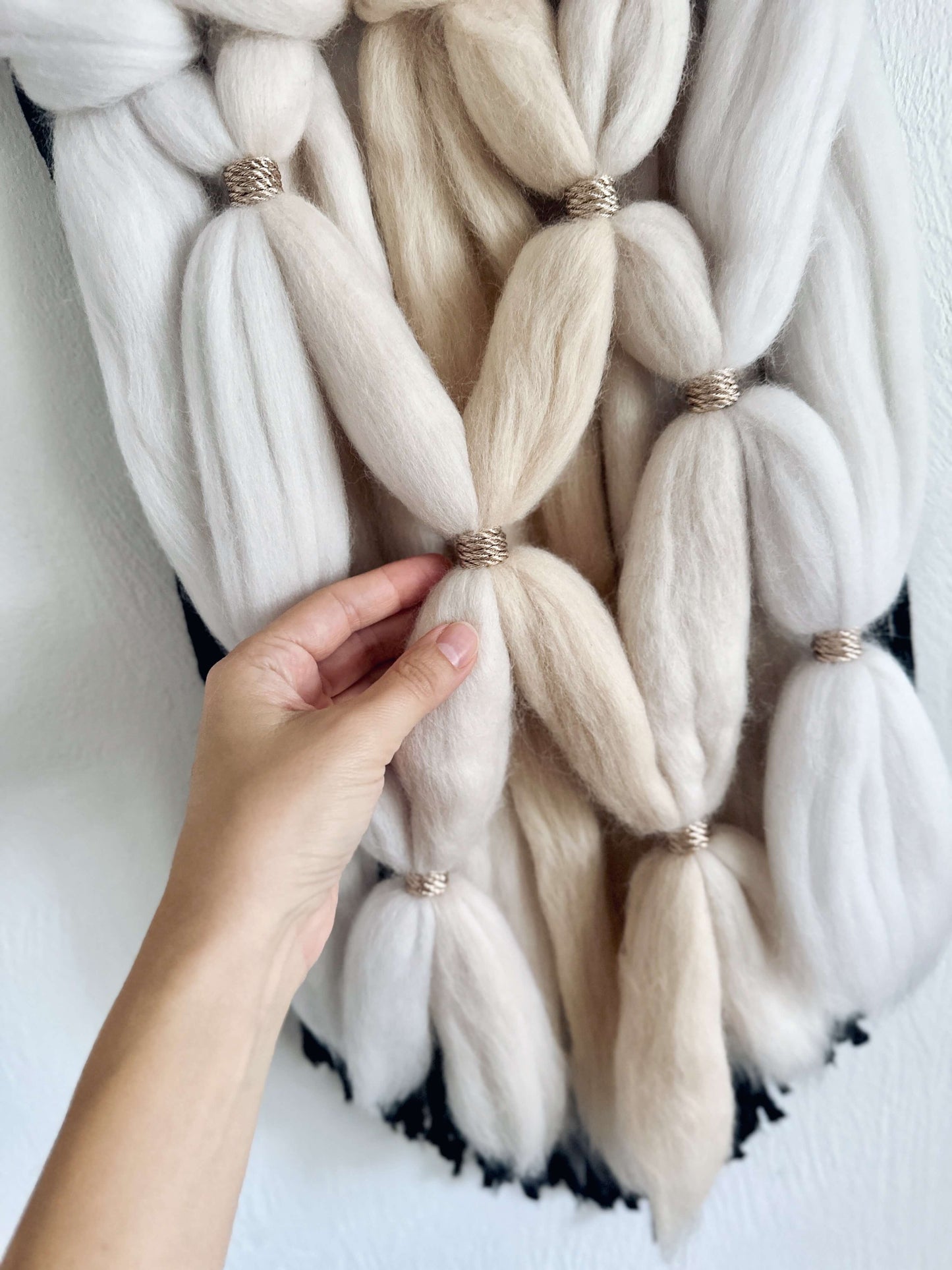 Merino and Macrame Wall Hanging in Cream