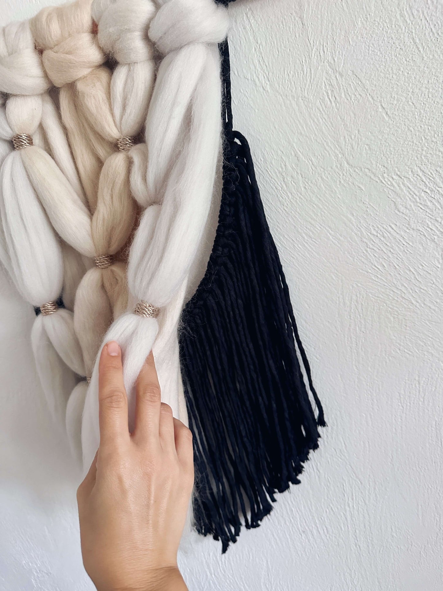 Merino and Macrame Wall Hanging in Cream