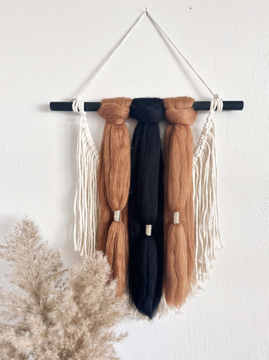 Merino and Macrame Wall Hanging in Dark Neutral
