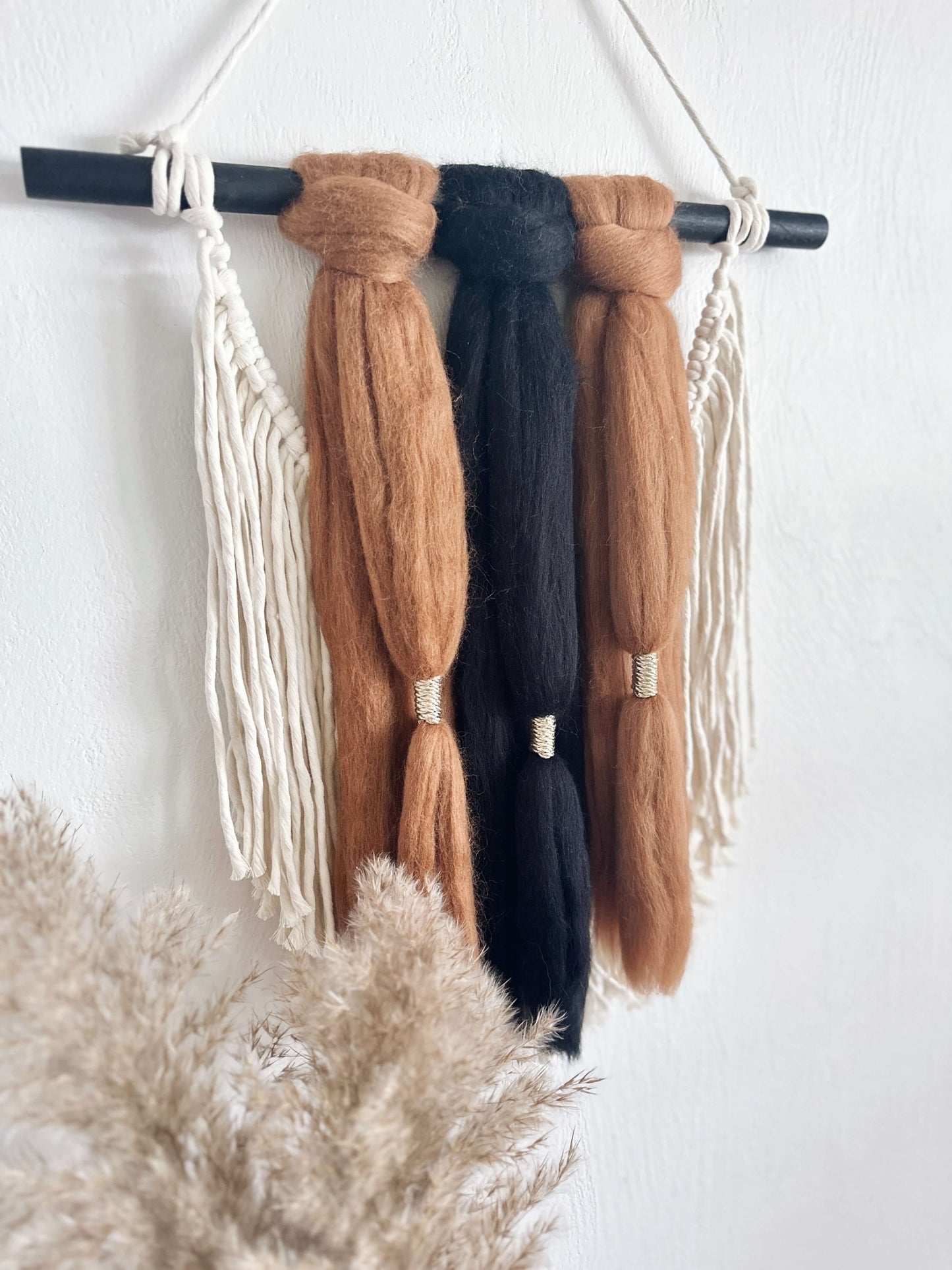 Merino and Macrame Wall Hanging in Dark Neutral