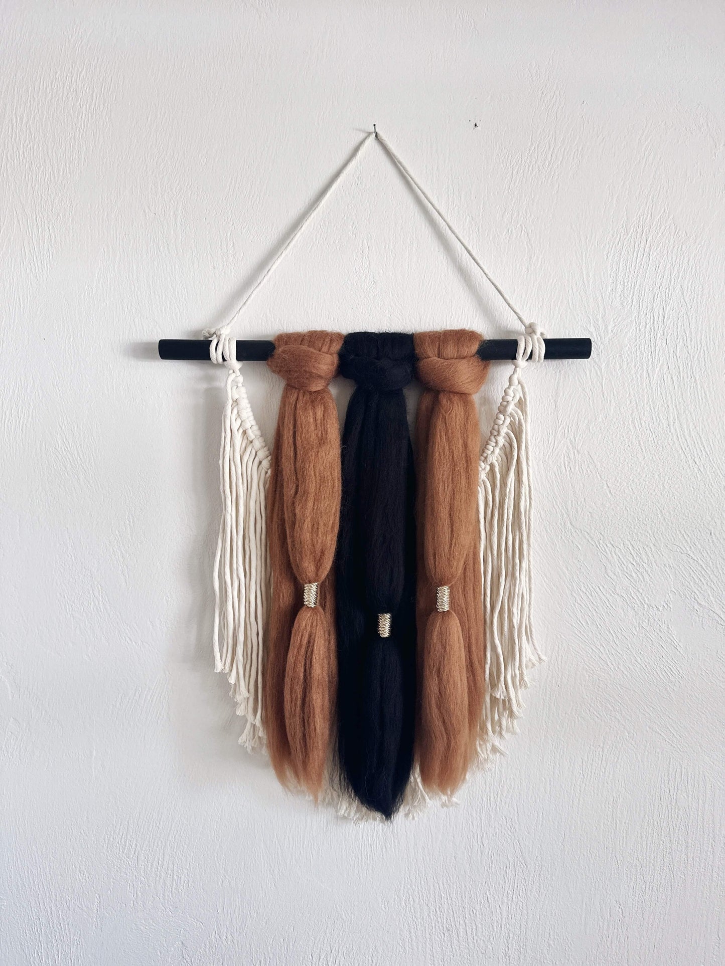 Merino and Macrame Wall Hanging in Dark Neutral