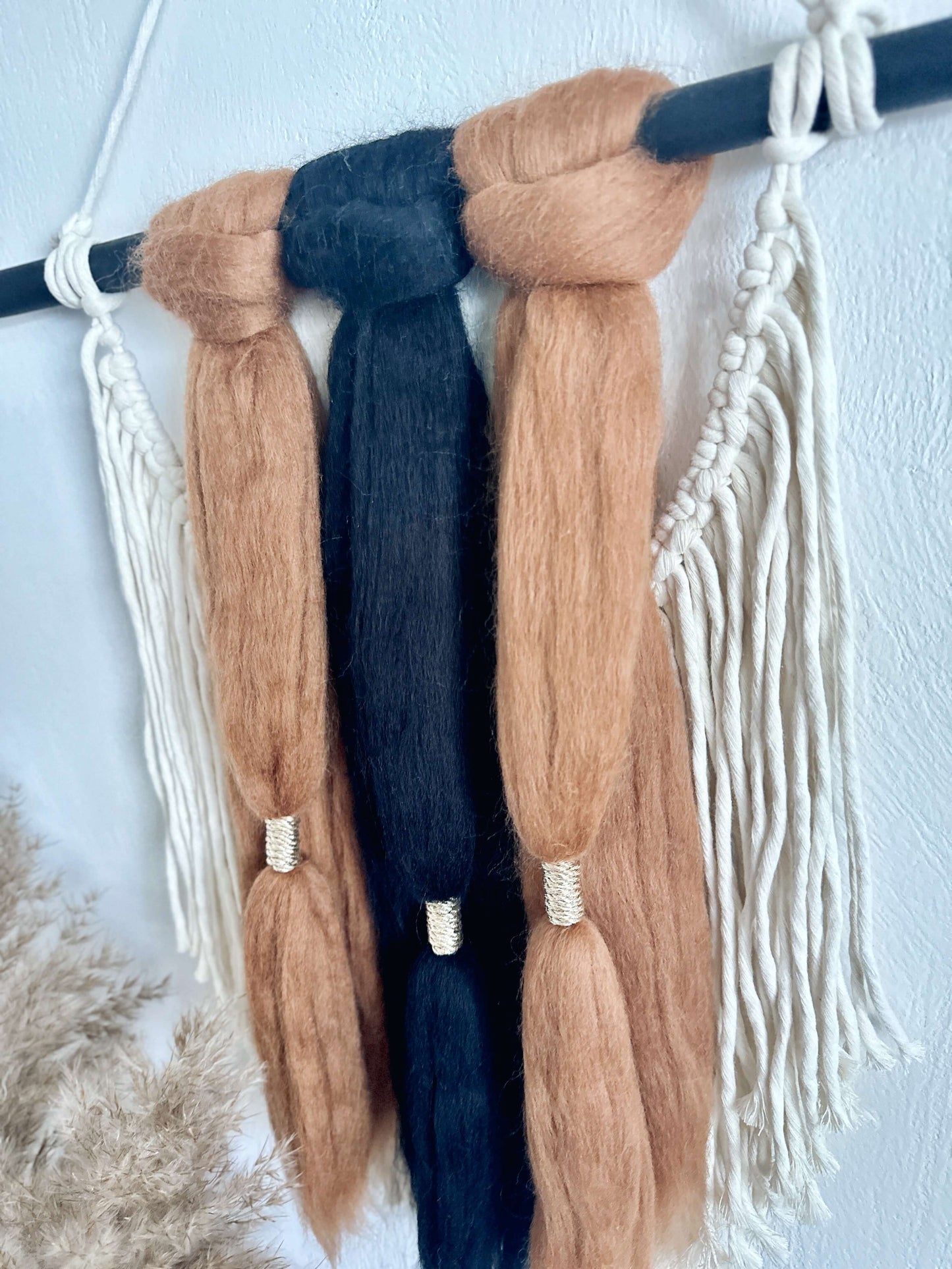 Merino and Macrame Wall Hanging in Dark Neutral