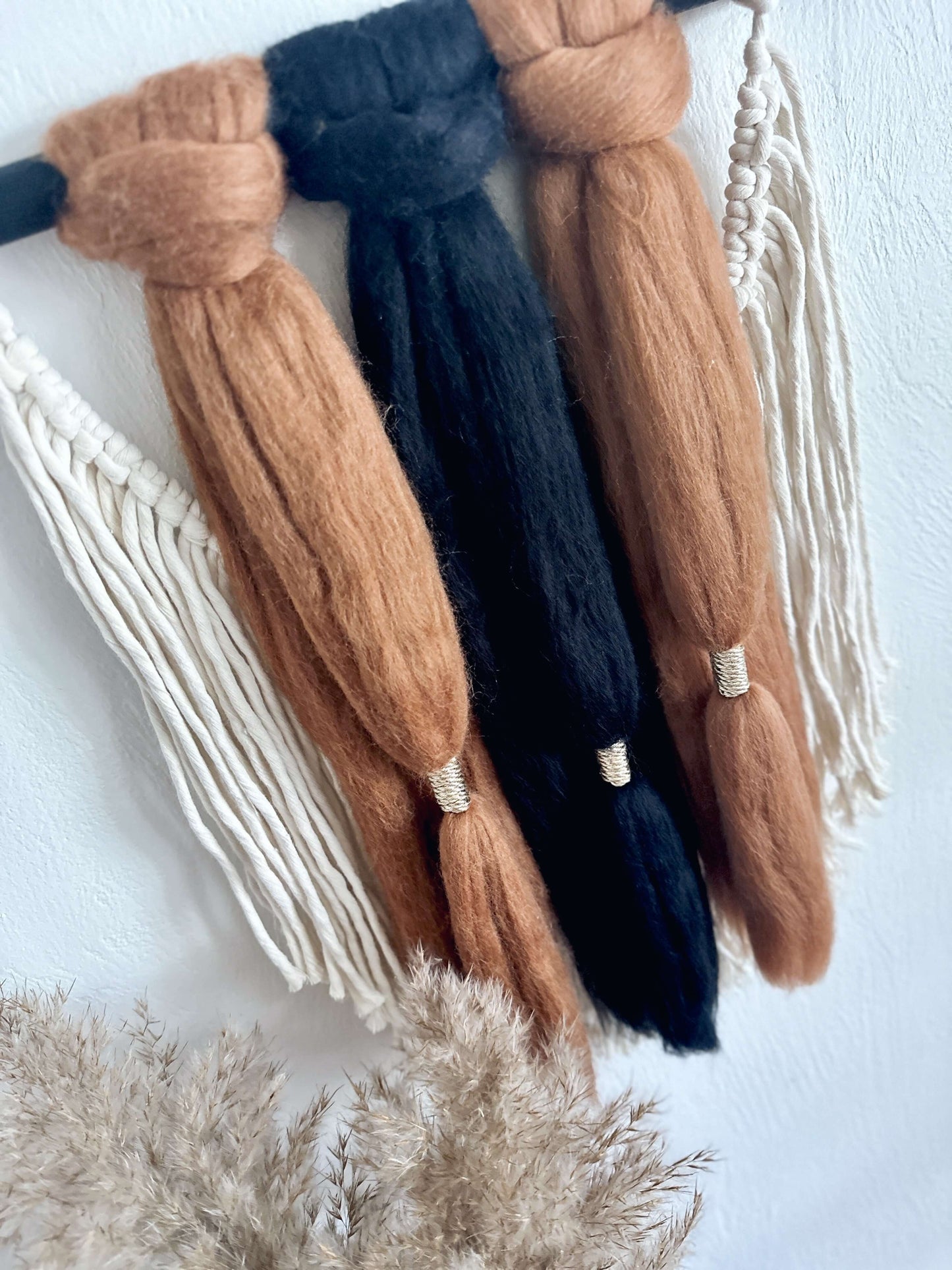 Merino and Macrame Wall Hanging in Dark Neutral