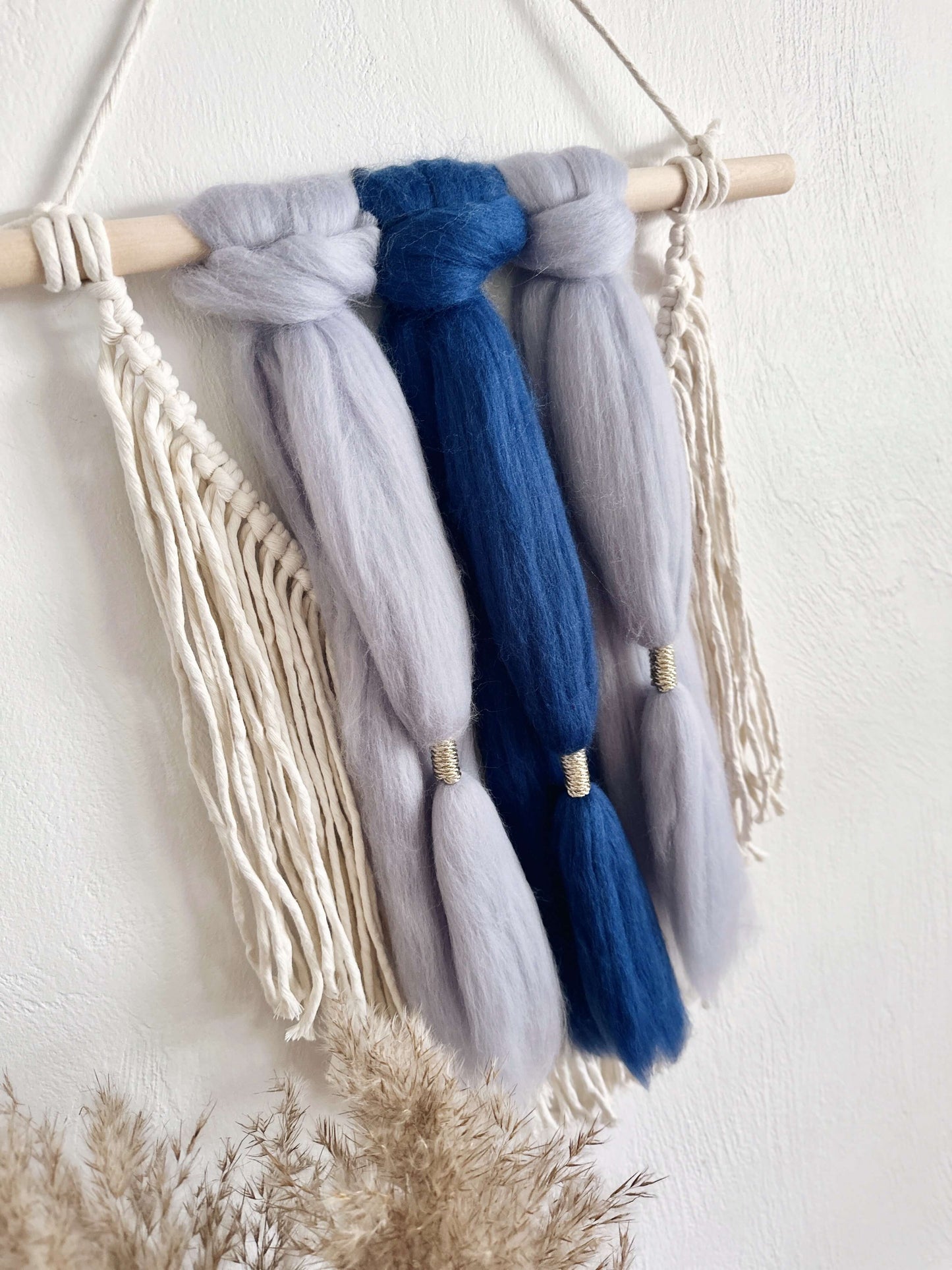 Merino and Macrame Wall Hanging in Denim