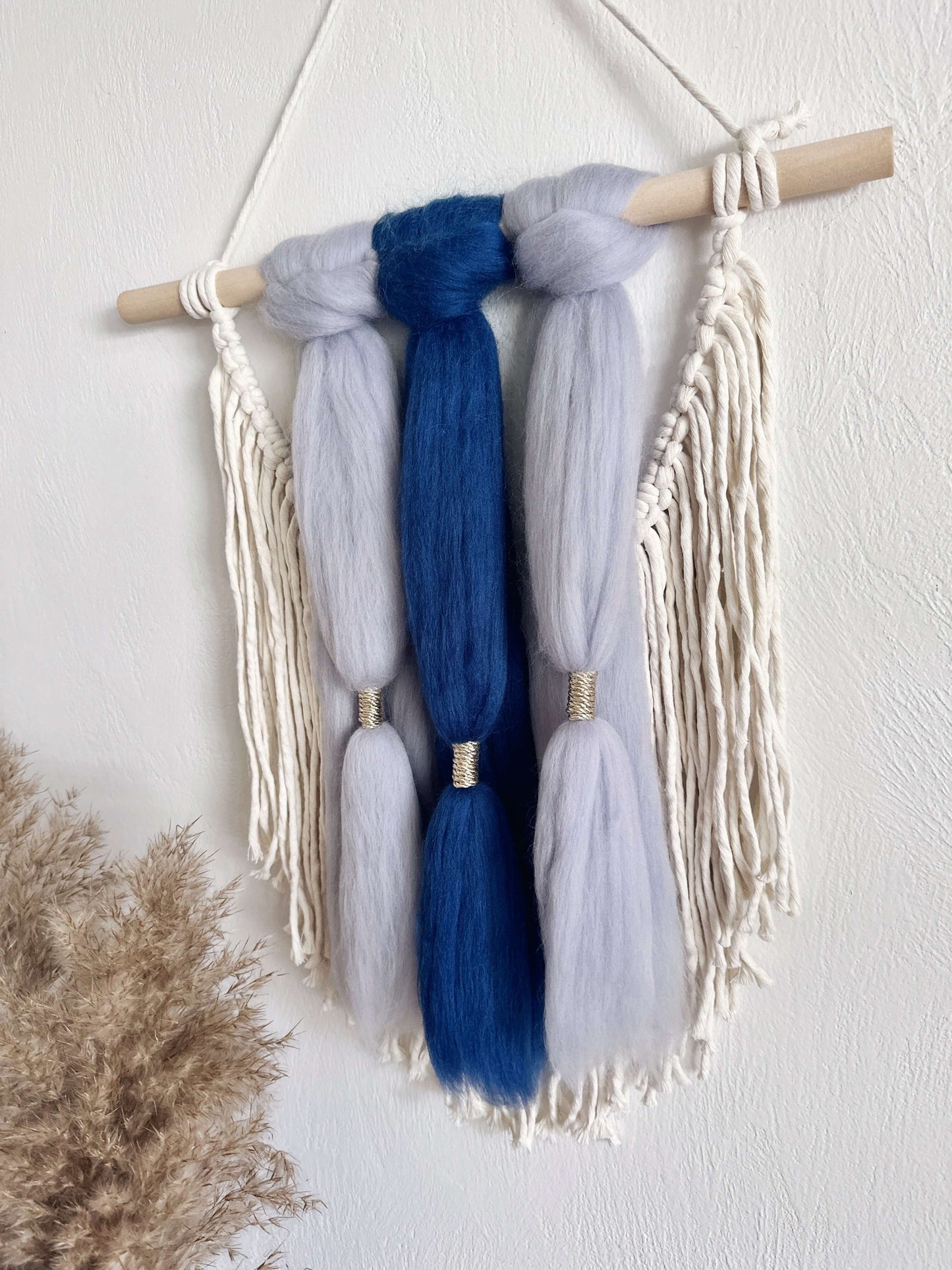 Merino and Macrame Wall Hanging in Denim