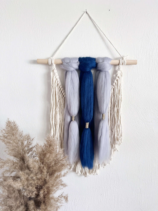 Merino and Macrame Wall Hanging in Denim