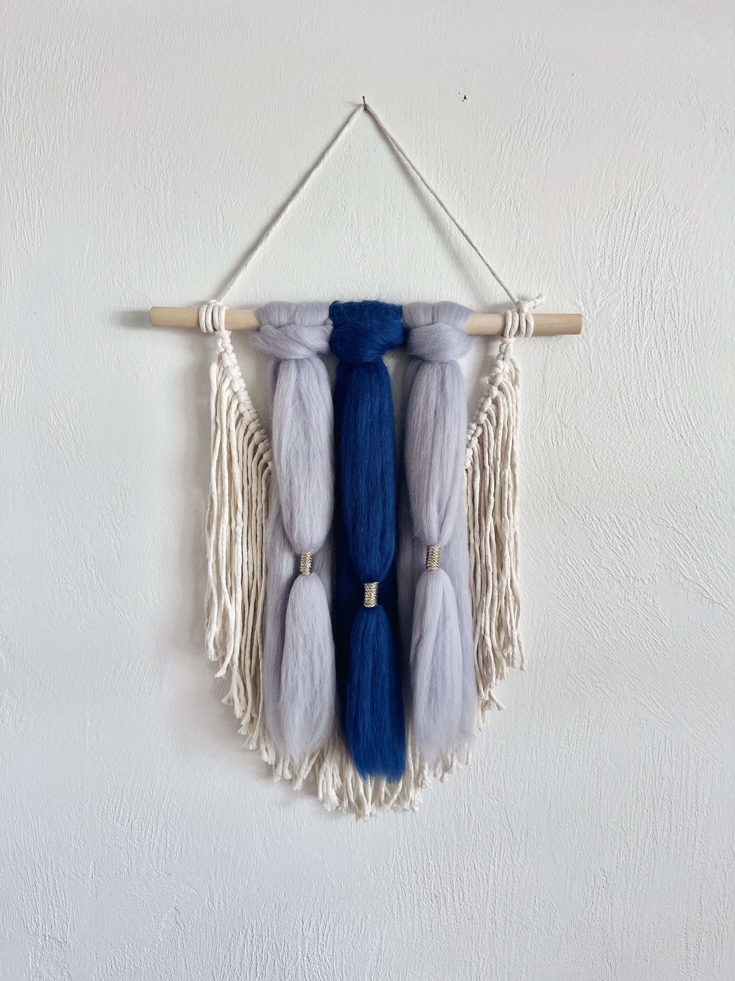 Merino and Macrame Wall Hanging in Denim