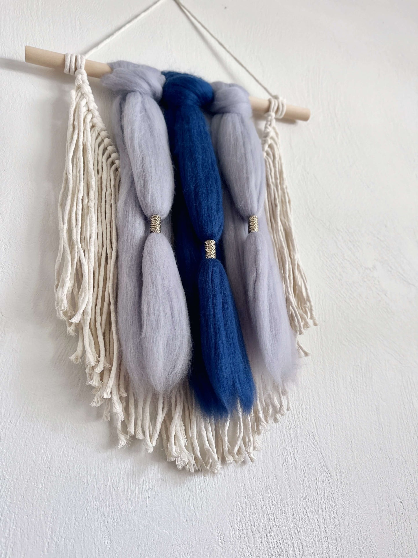 Merino and Macrame Wall Hanging in Denim