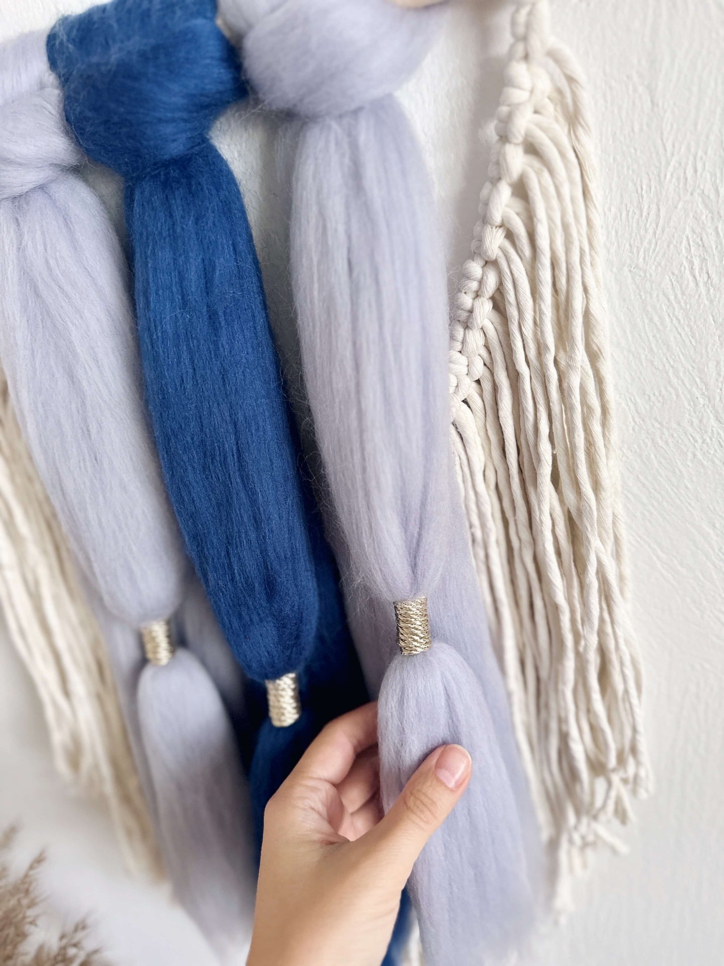 Merino and Macrame Wall Hanging in Denim