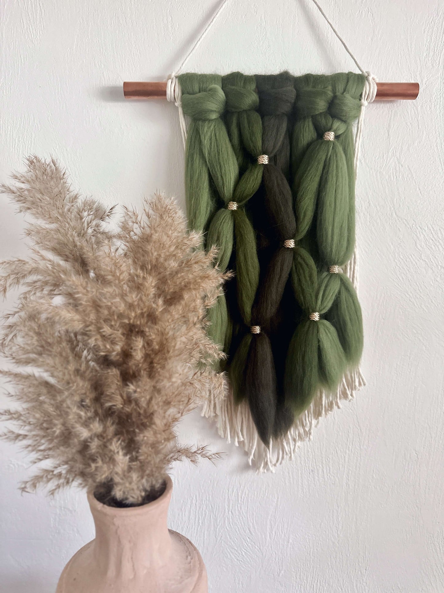 Merino and Macrame Wall Hanging in Forest