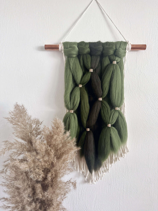 Merino and Macrame Wall Hanging in Forest