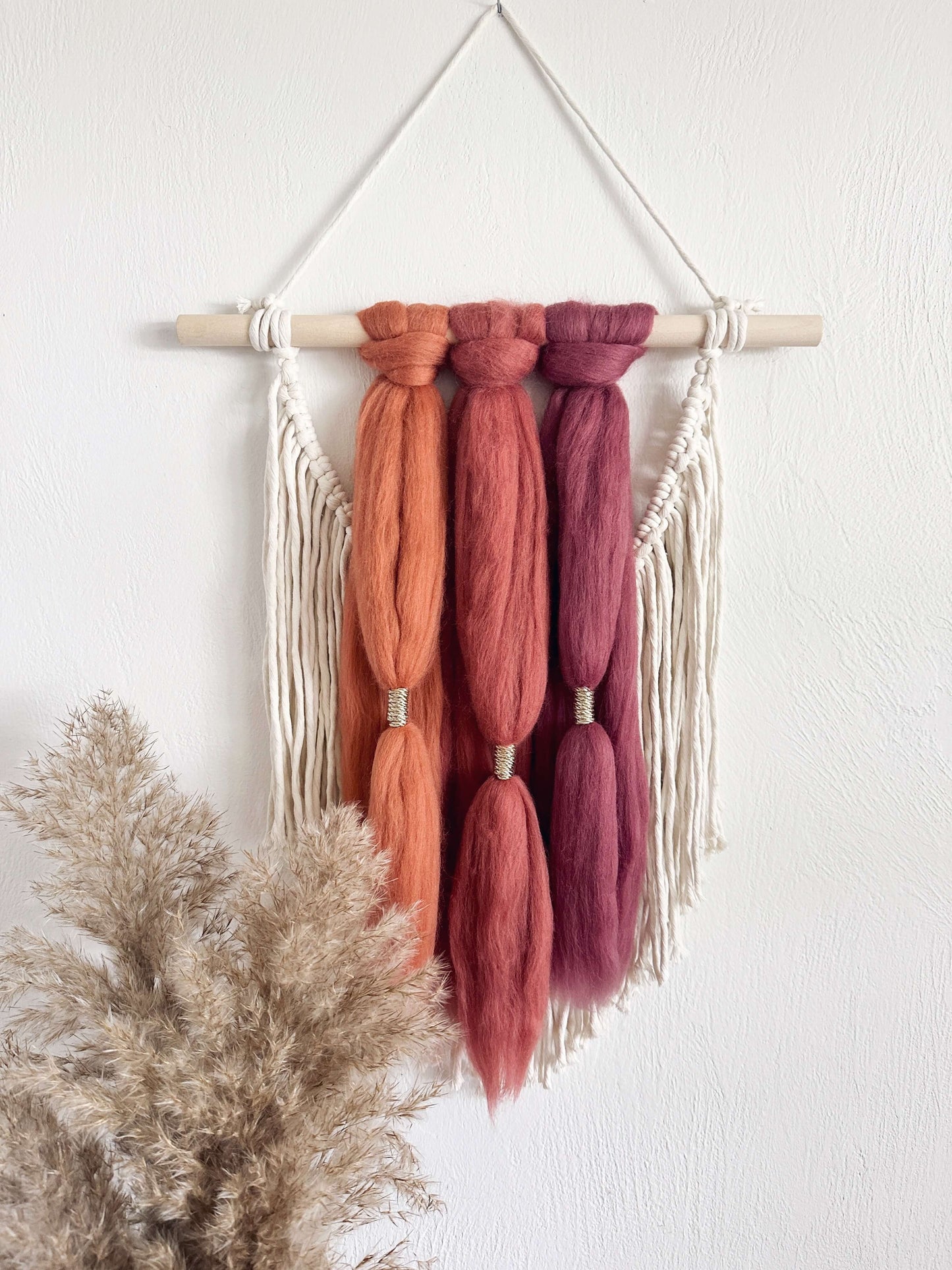 Merino and Macrame Wall Hanging in Sherbet