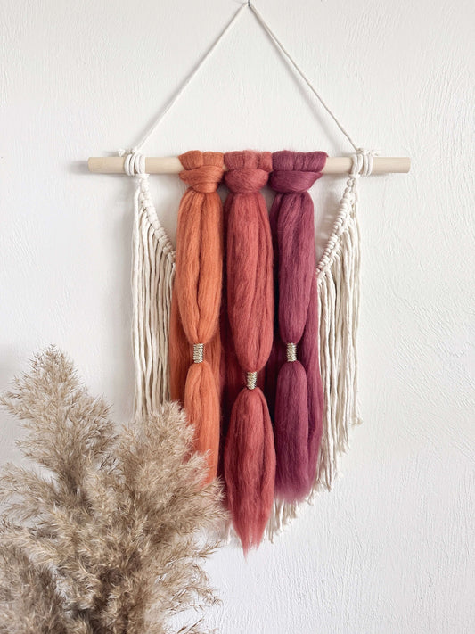 Merino and Macrame Wall Hanging in Sherbet