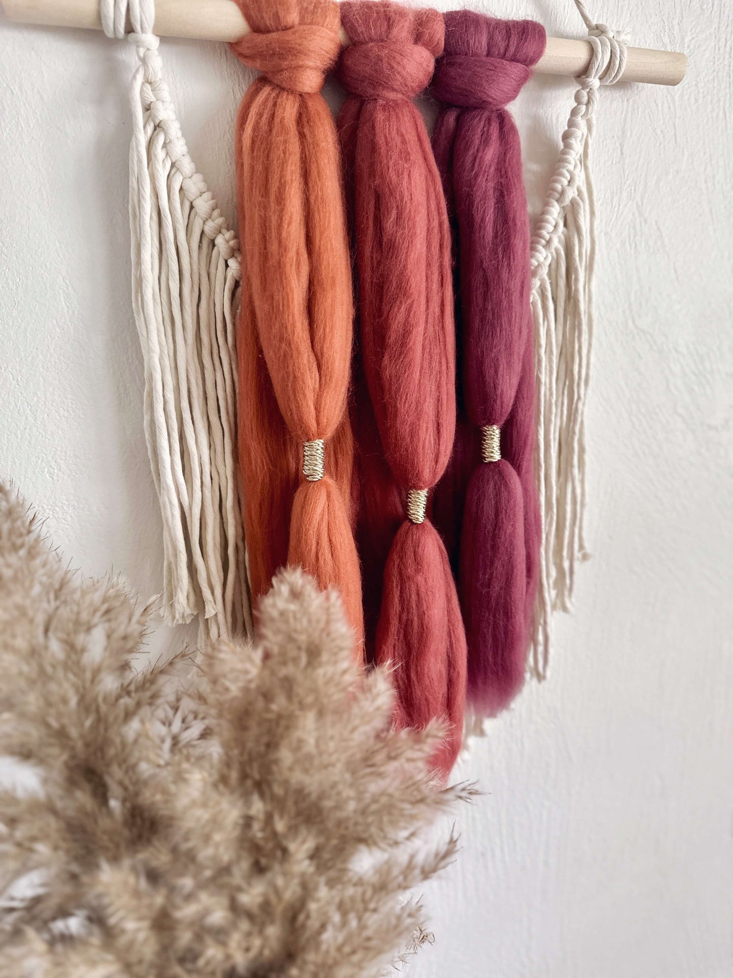 Merino and Macrame Wall Hanging in Sherbet