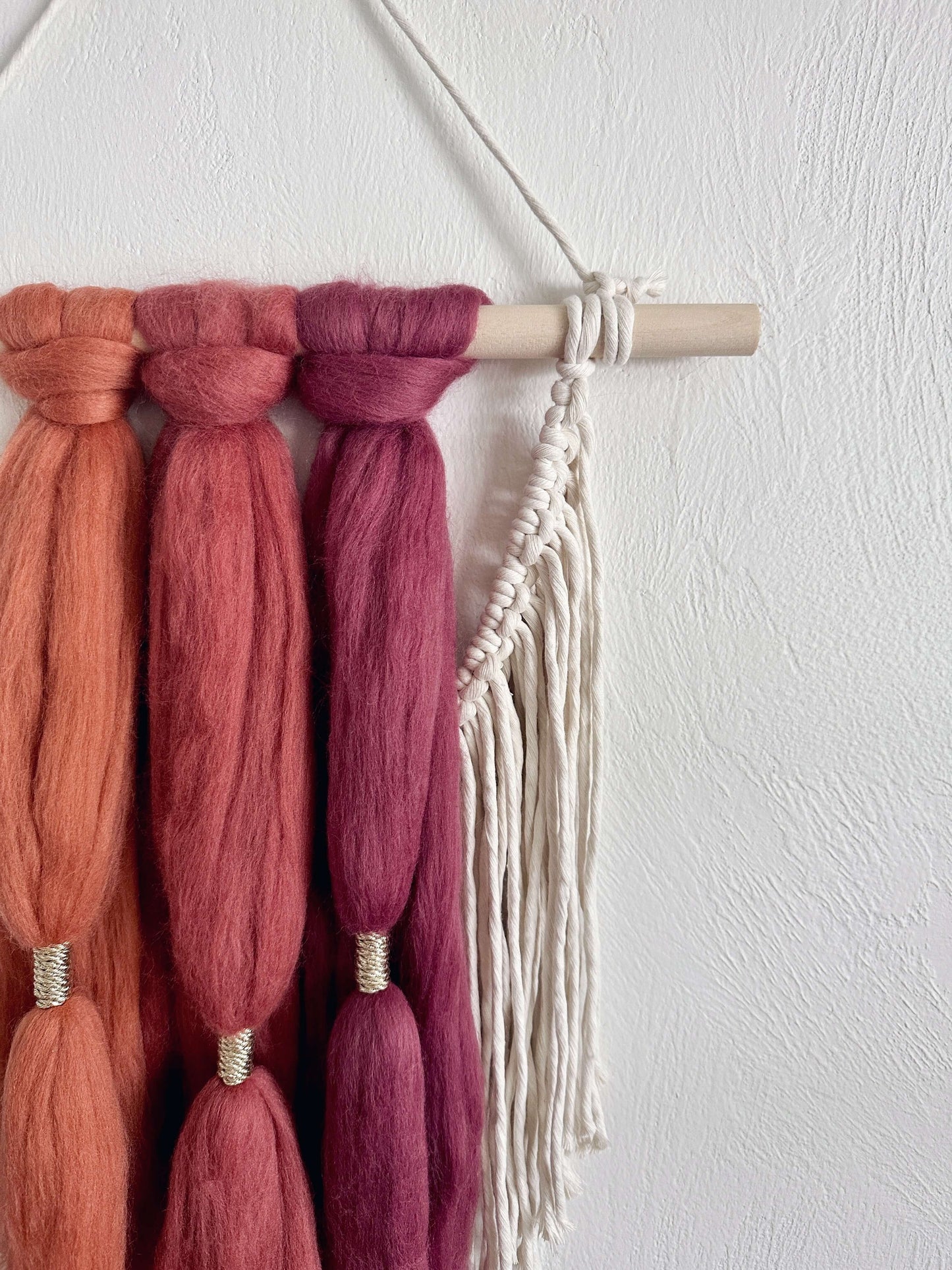 Merino and Macrame Wall Hanging in Sherbet