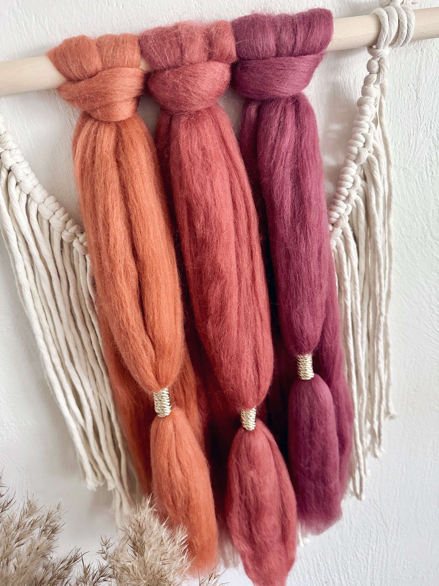 Merino and Macrame Wall Hanging in Sherbet