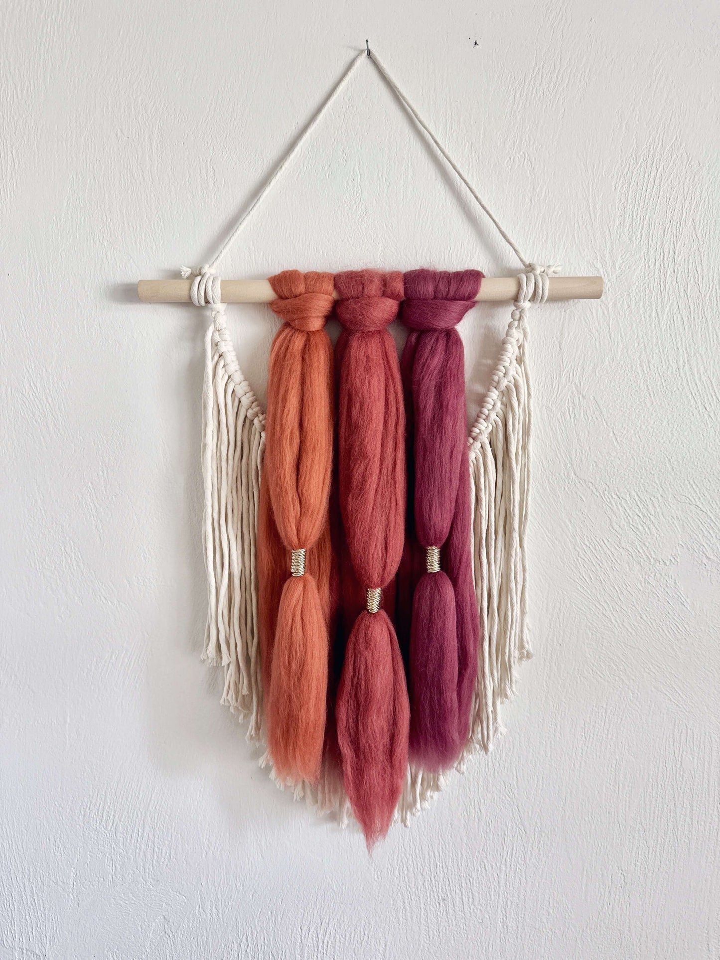 Merino and Macrame Wall Hanging in Sherbet