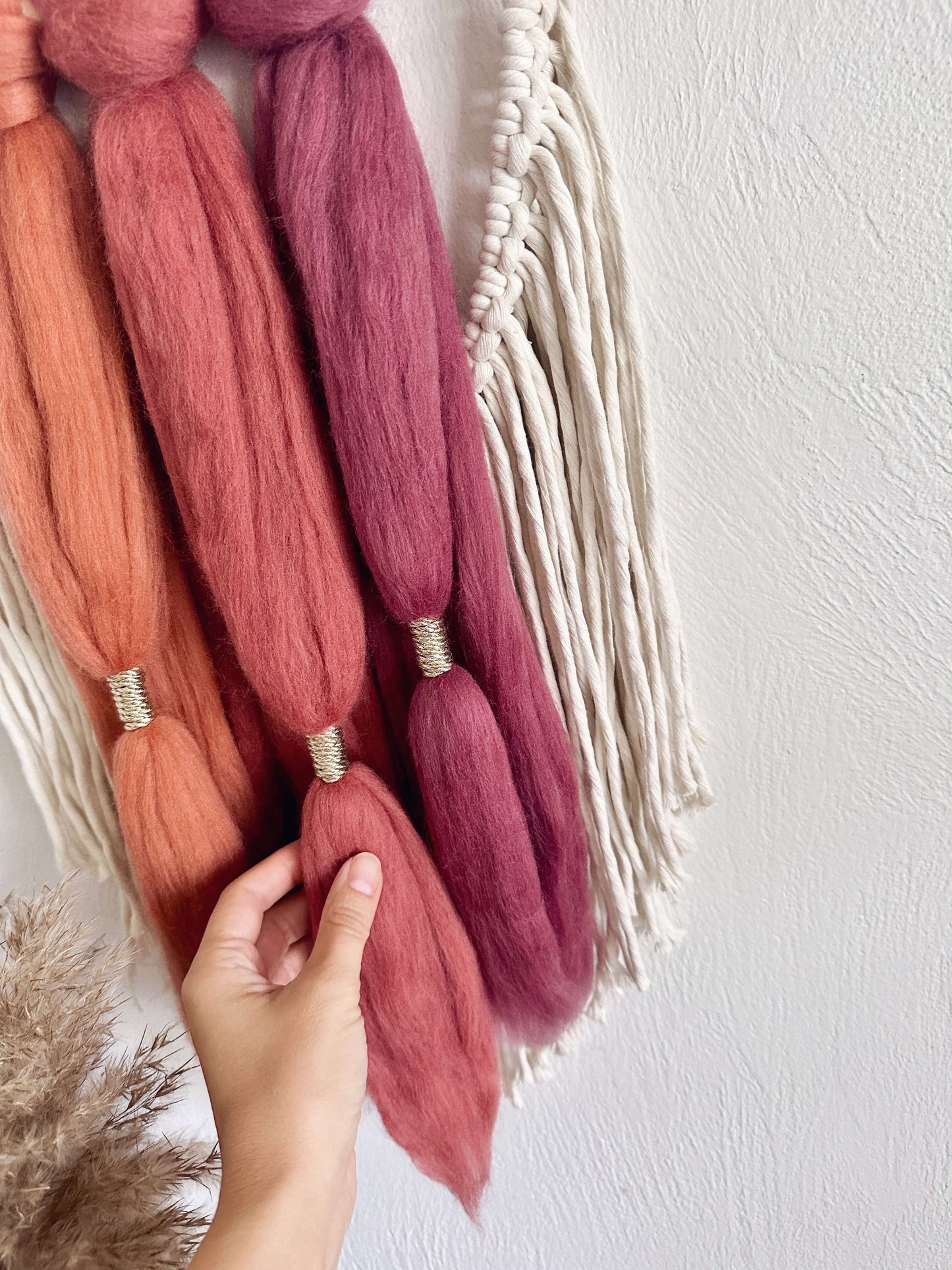 Merino and Macrame Wall Hanging in Sherbet