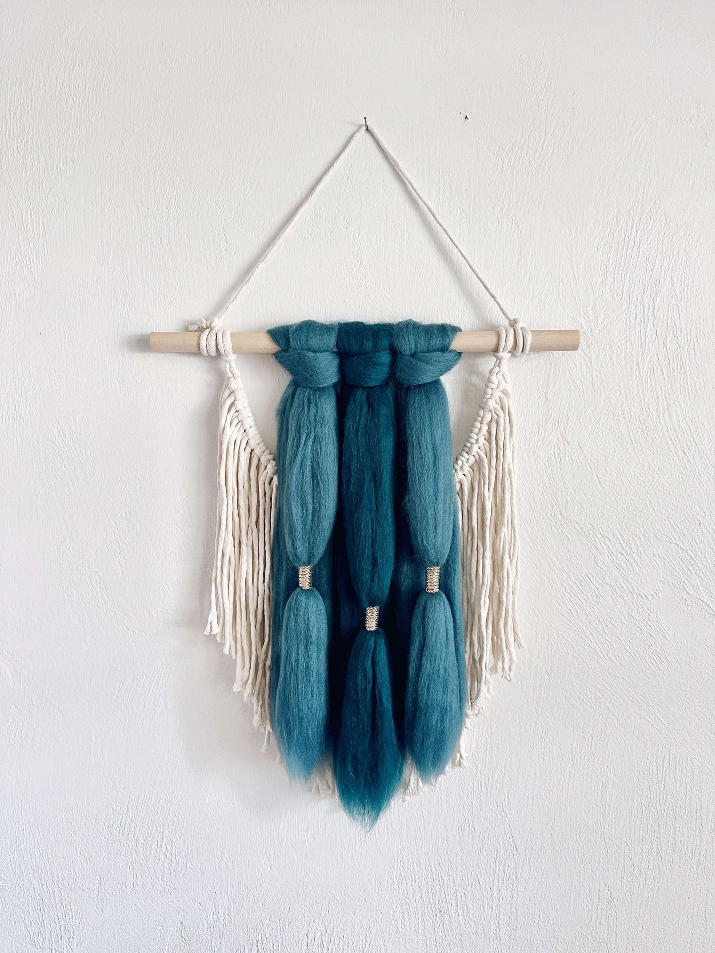 Merino and Macrame Wall Hanging in Teal