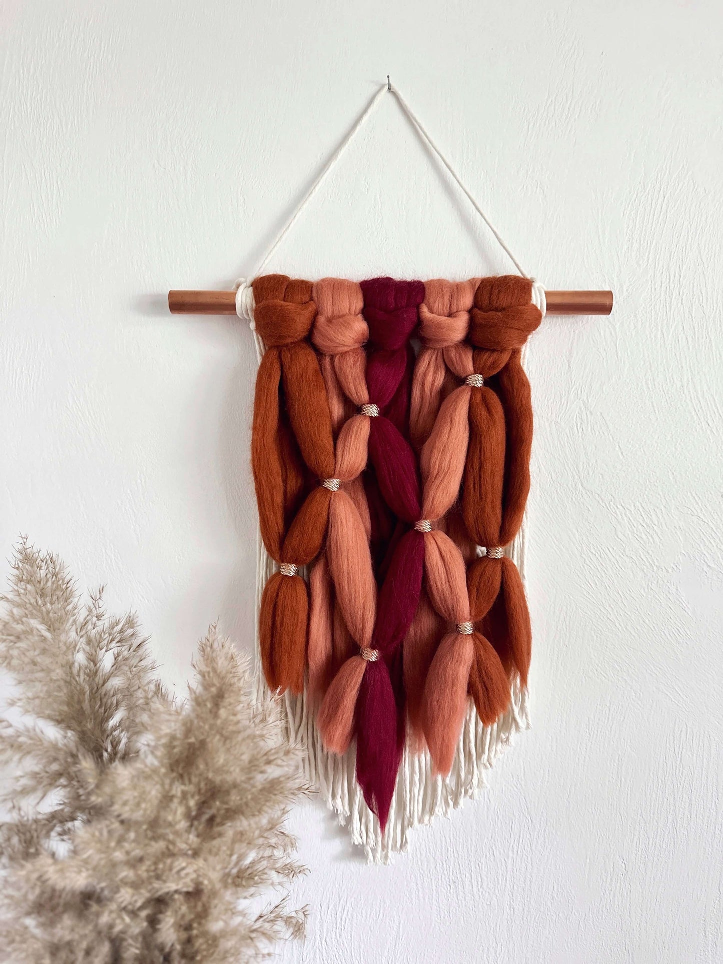 Merino and Macrame Wall Hanging in Terracotta
