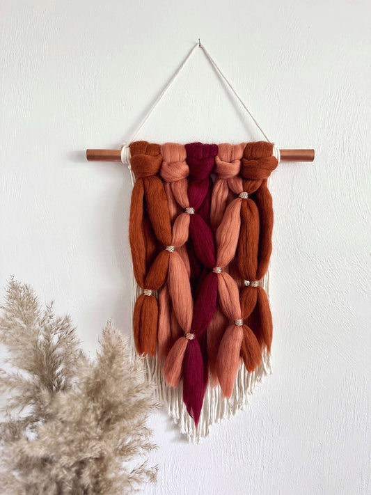 Merino and Macrame Wall Hanging in Terracotta