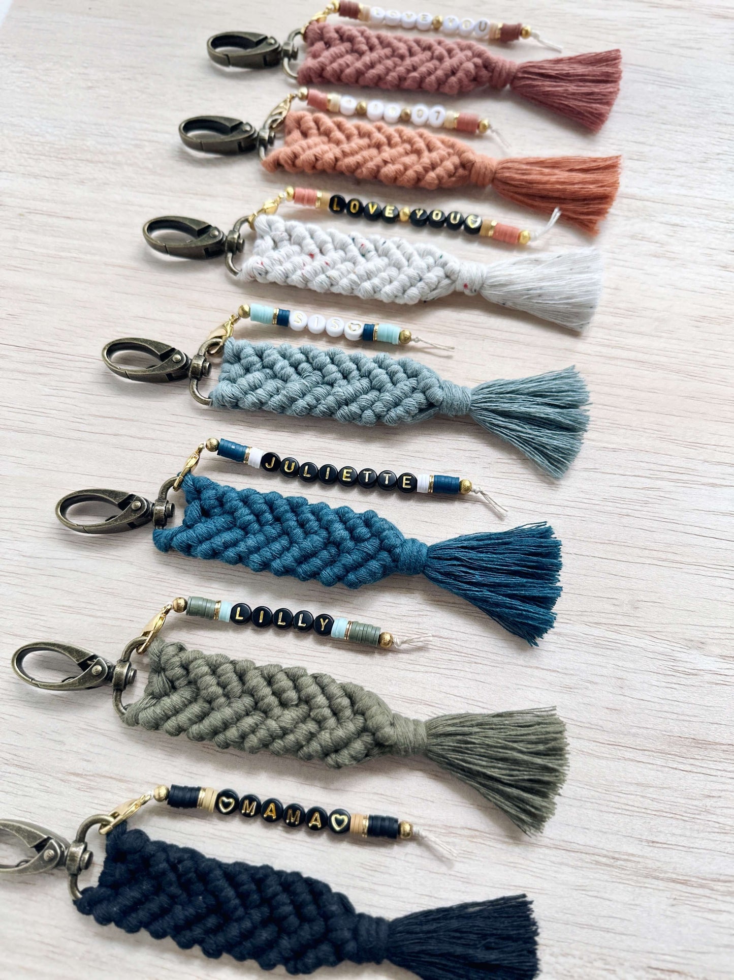 Personalized Macrame Keychain with Name Charm | Parker Set