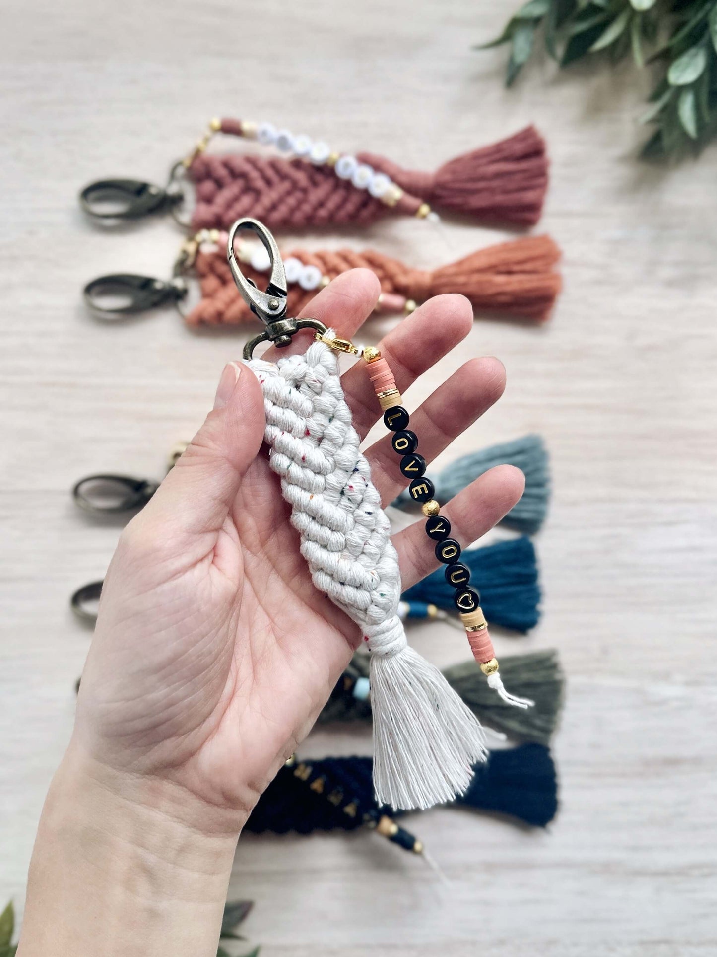 Personalized Macrame Keychain with Name Charm | Parker Set