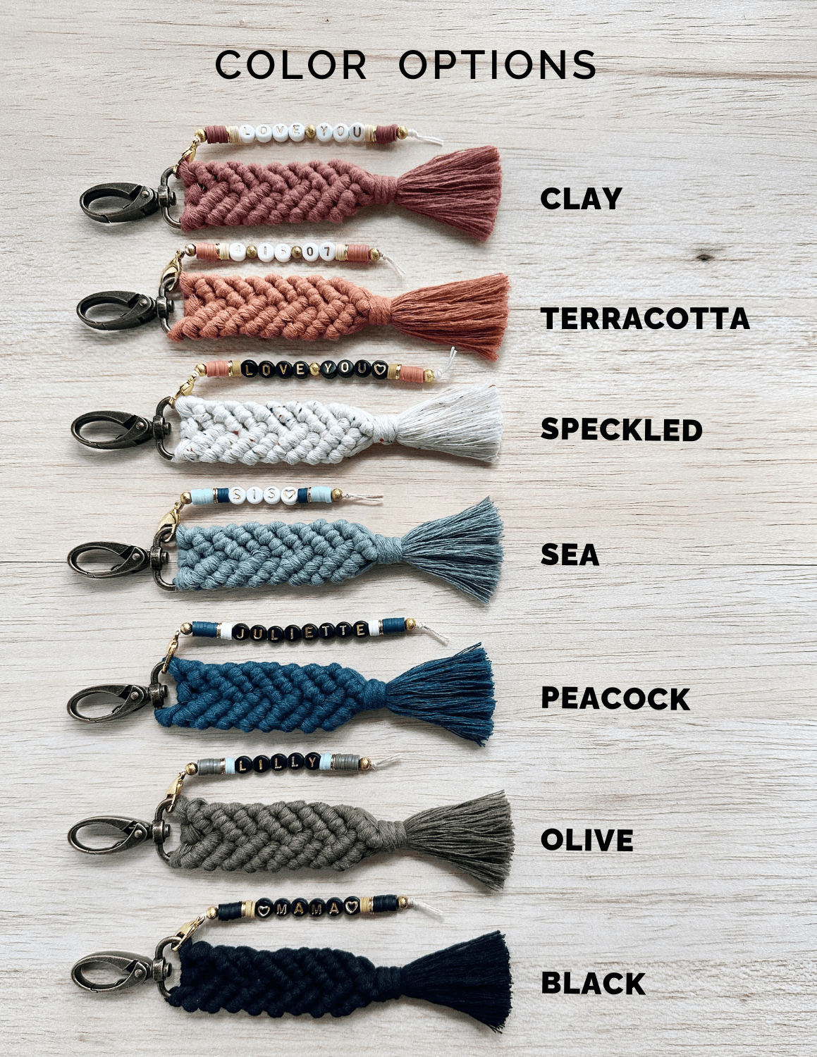Personalized Macrame Keychain with Name Charm | Parker Set