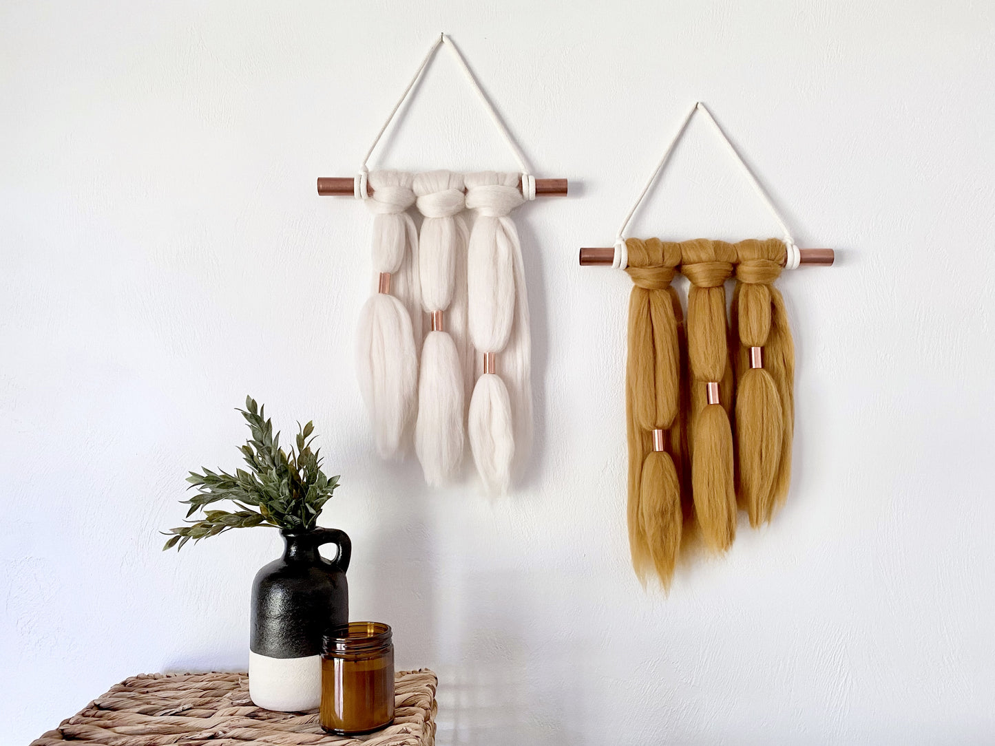 Fiber Art Wall Hanging Set | Farrah in Cream & Antique