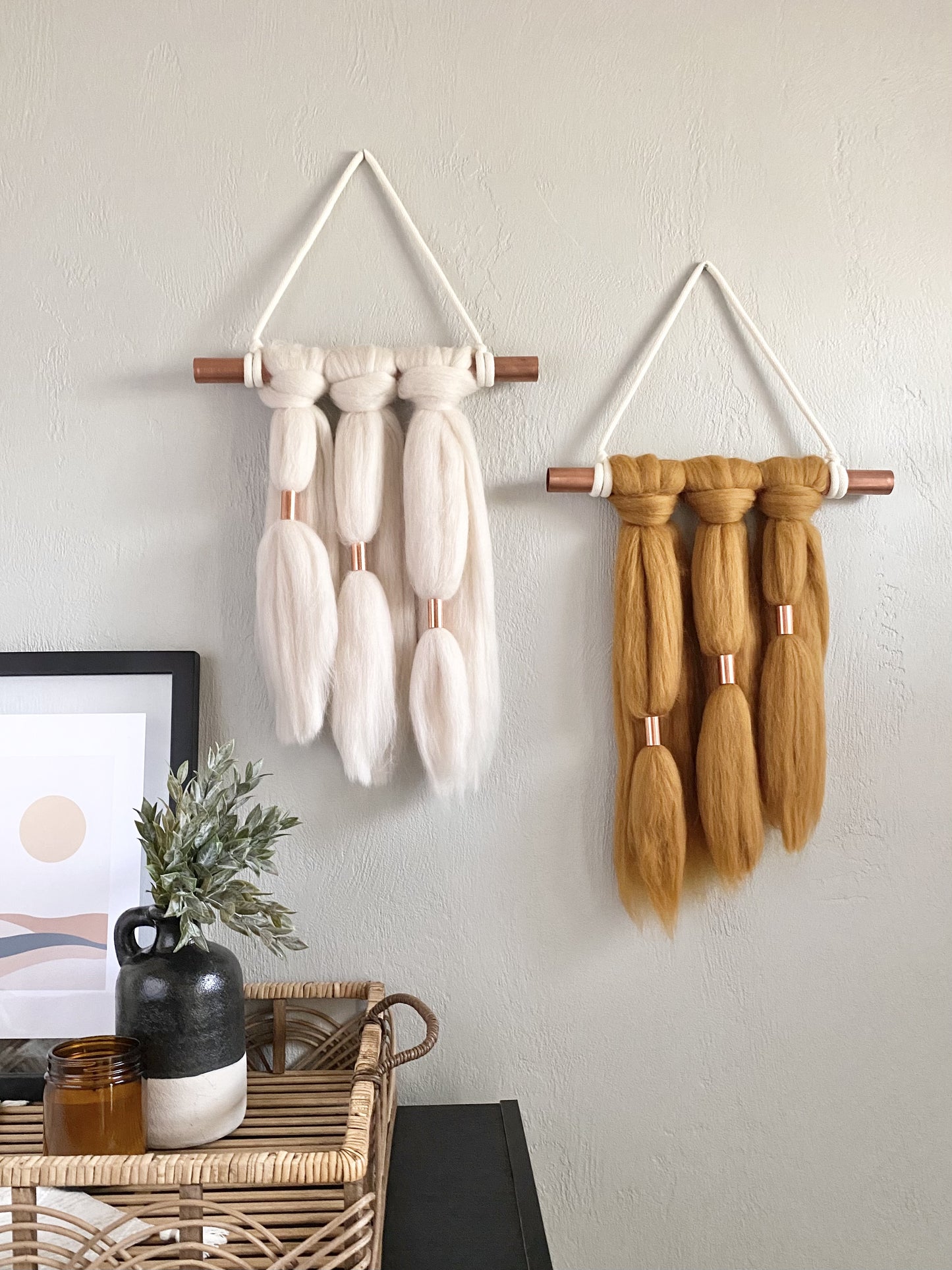 Fiber Art Wall Hanging Set | Farrah in Cream & Antique