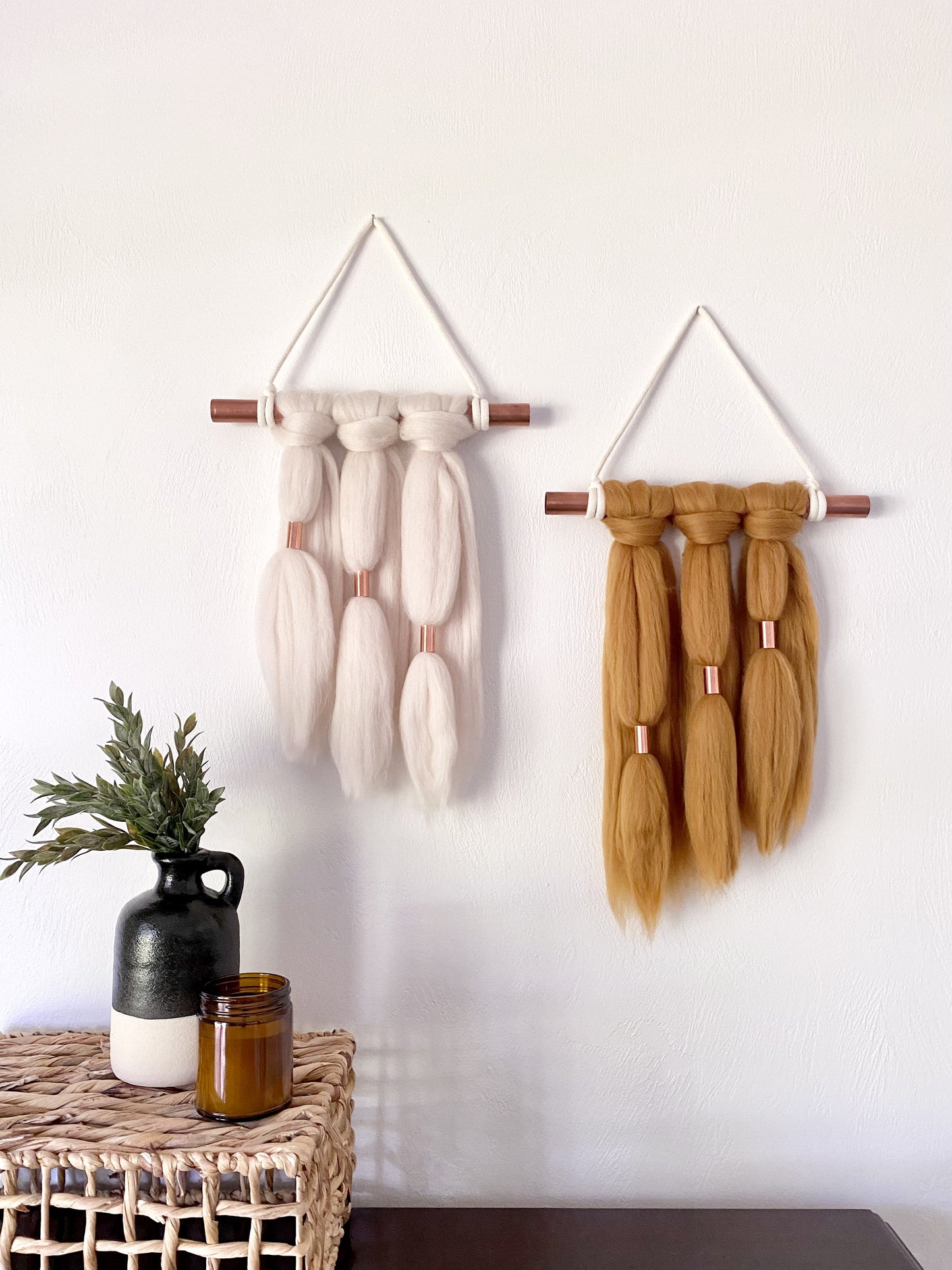 Fiber Art Wall Hanging Set | Farrah in Cream & Antique