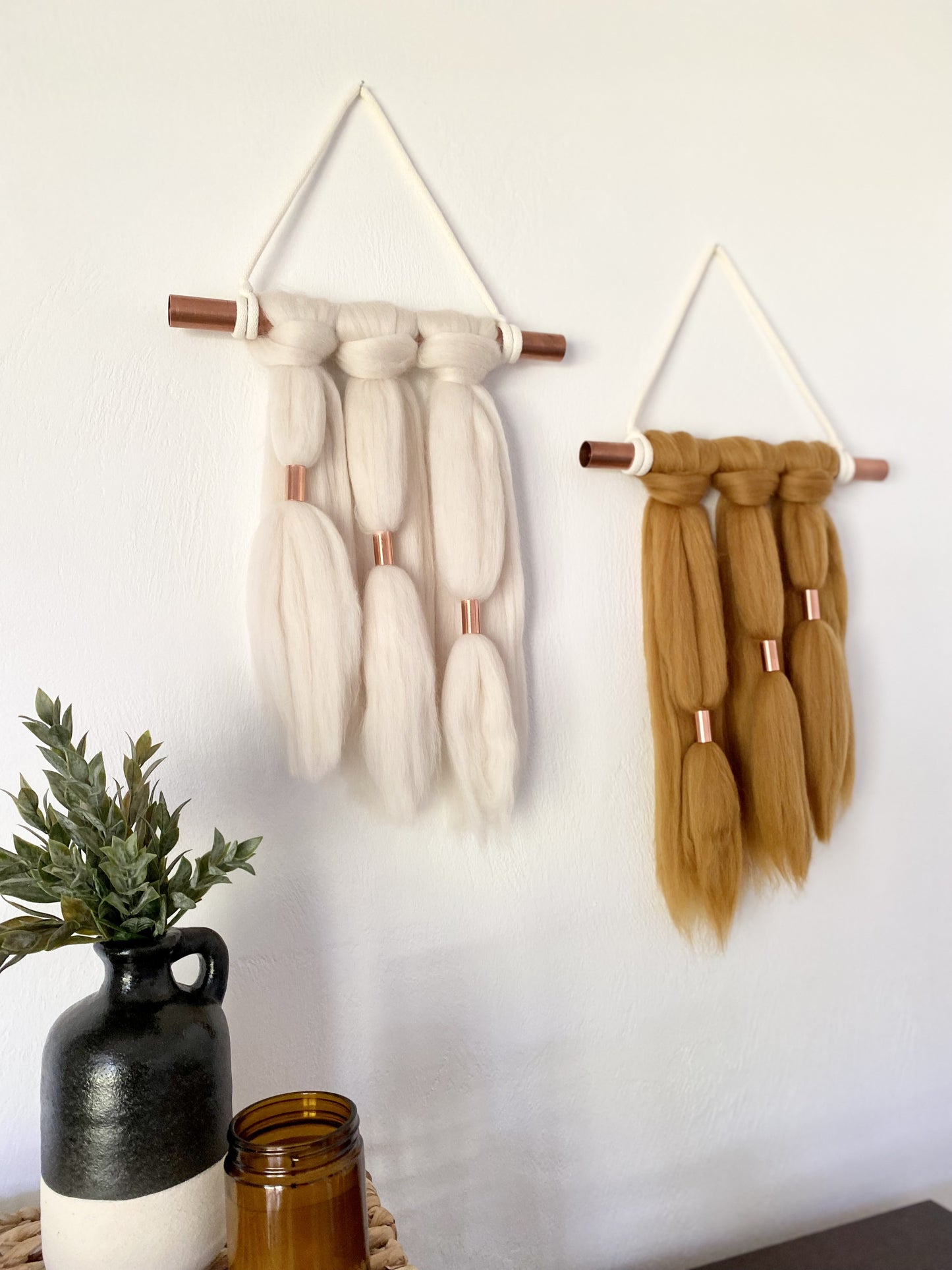 Fiber Art Wall Hanging Set | Farrah in Cream & Antique