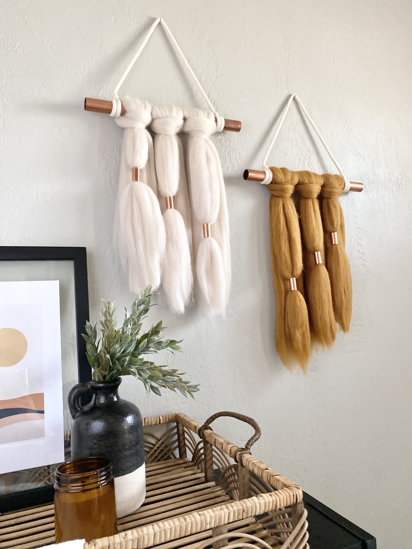 Fiber Art Wall Hanging Set | Farrah in Cream & Antique