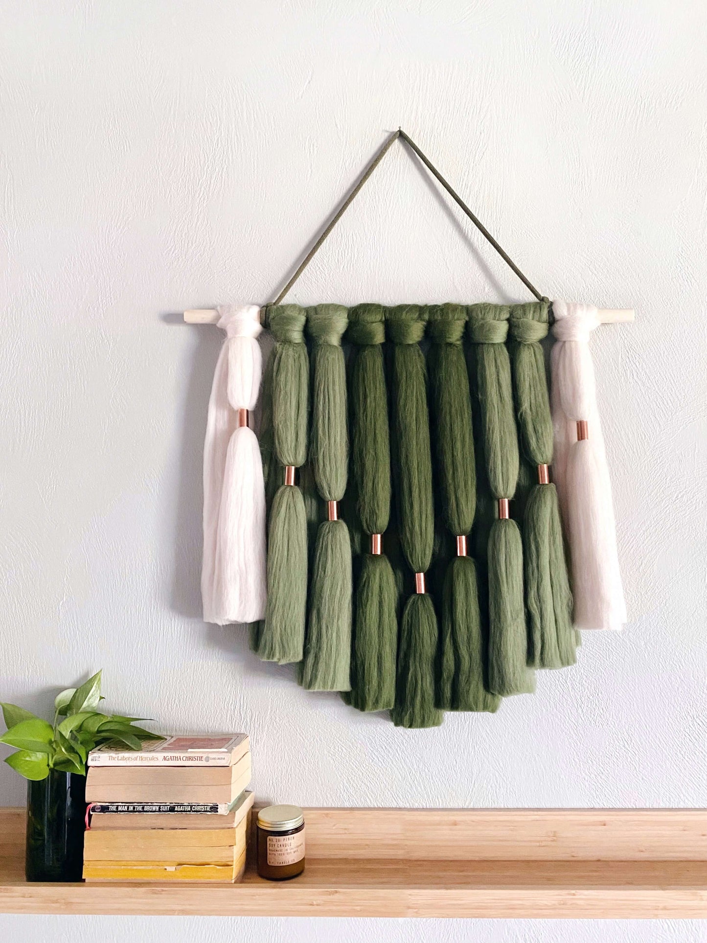 Fiber Art Wall Hanging in Forest Green Ombre