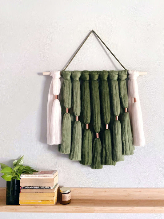 Fiber Art Wall Hanging in Forest Green Ombre