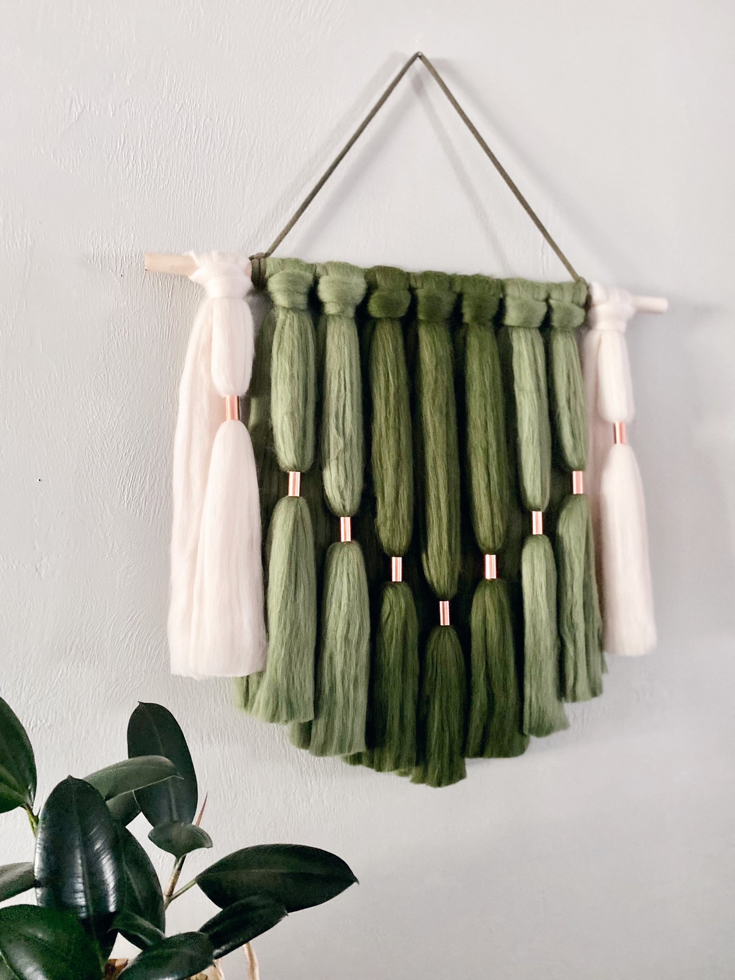 Fiber Art Wall Hanging in Forest Green Ombre