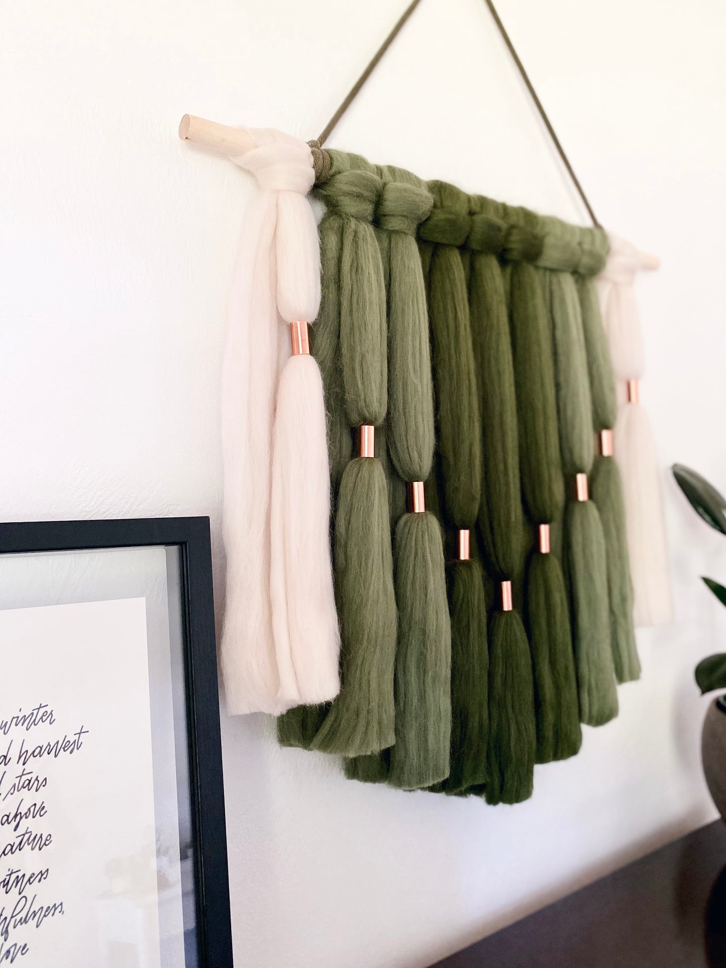 Fiber Art Wall Hanging in Forest Green Ombre
