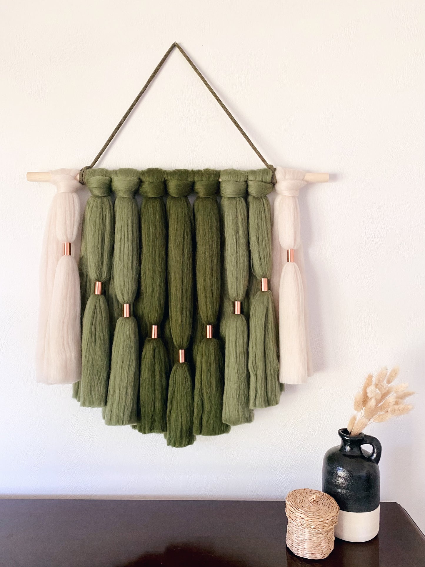 Fiber Art Wall Hanging in Forest Green Ombre