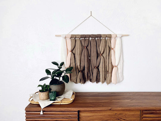 Large Fiber Art Wall Hanging in Taupe & Blush