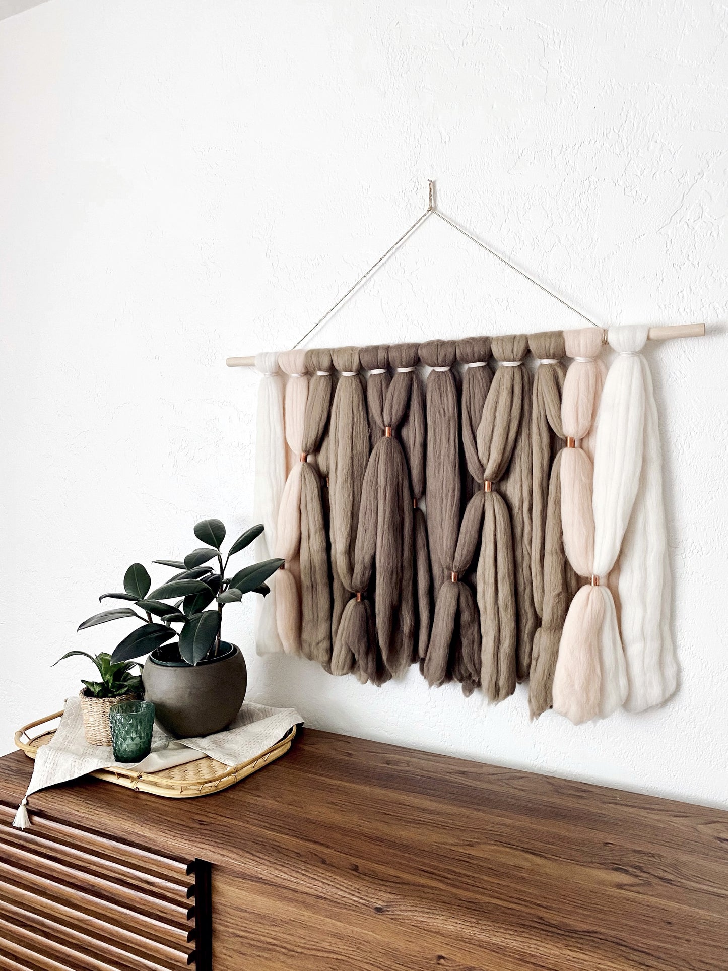 Large Fiber Art Wall Hanging in Taupe & Blush