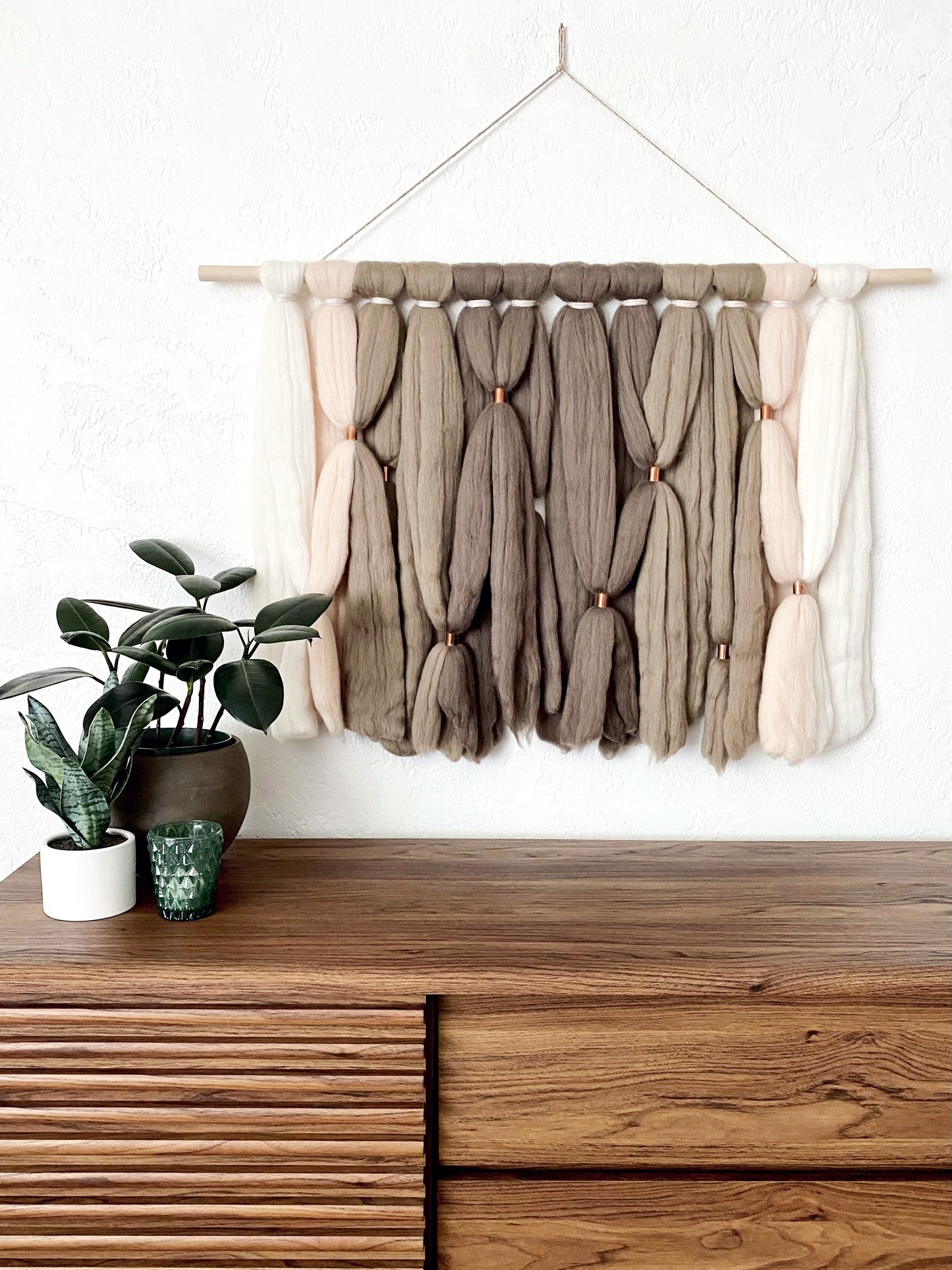 Large Fiber Art Wall Hanging in Taupe & Blush